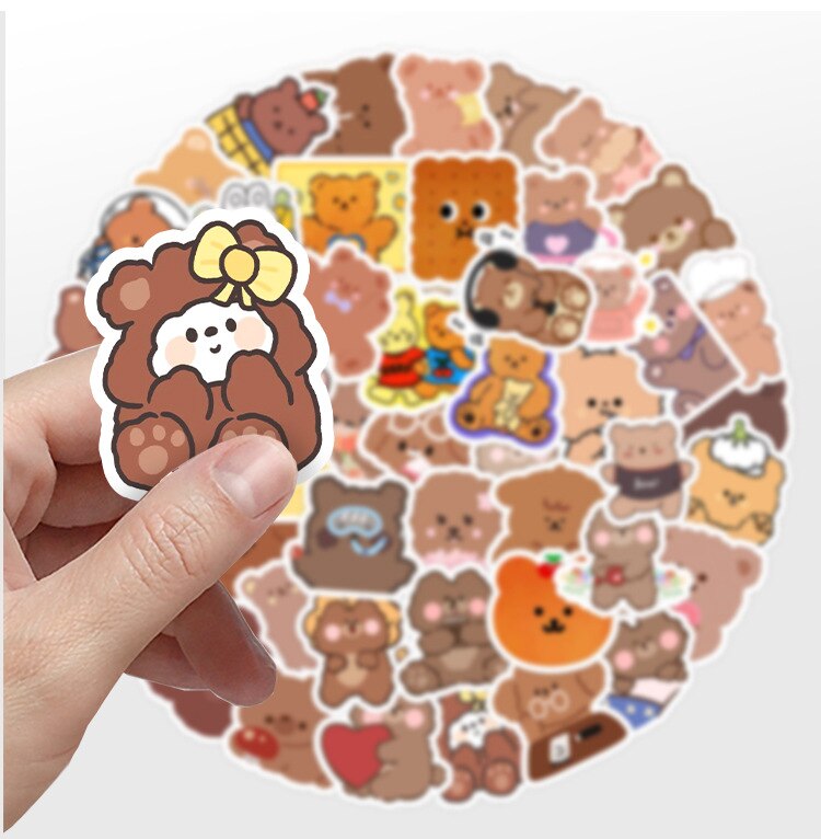 Set 50 sticker hình dán Gấu dễ thương chống thấm nước