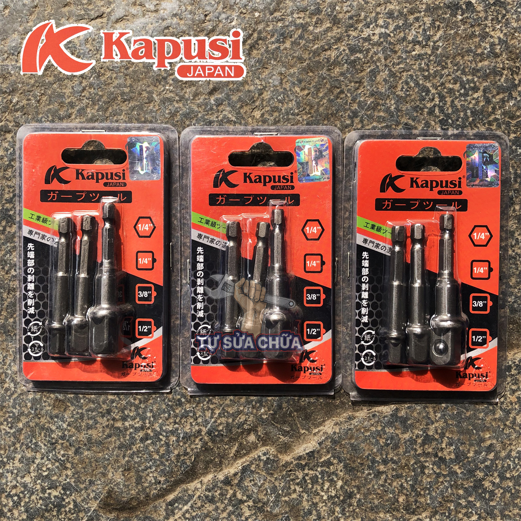 Kapusi 3pcs 1/4 3/8 1/2 socket adapter set for drill