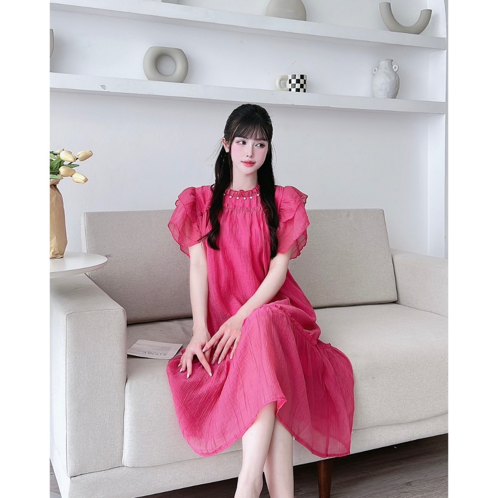 váy bầu xinh giá rẻ, đầm bầu voan tim mẫu thiết kế hàng đẹp