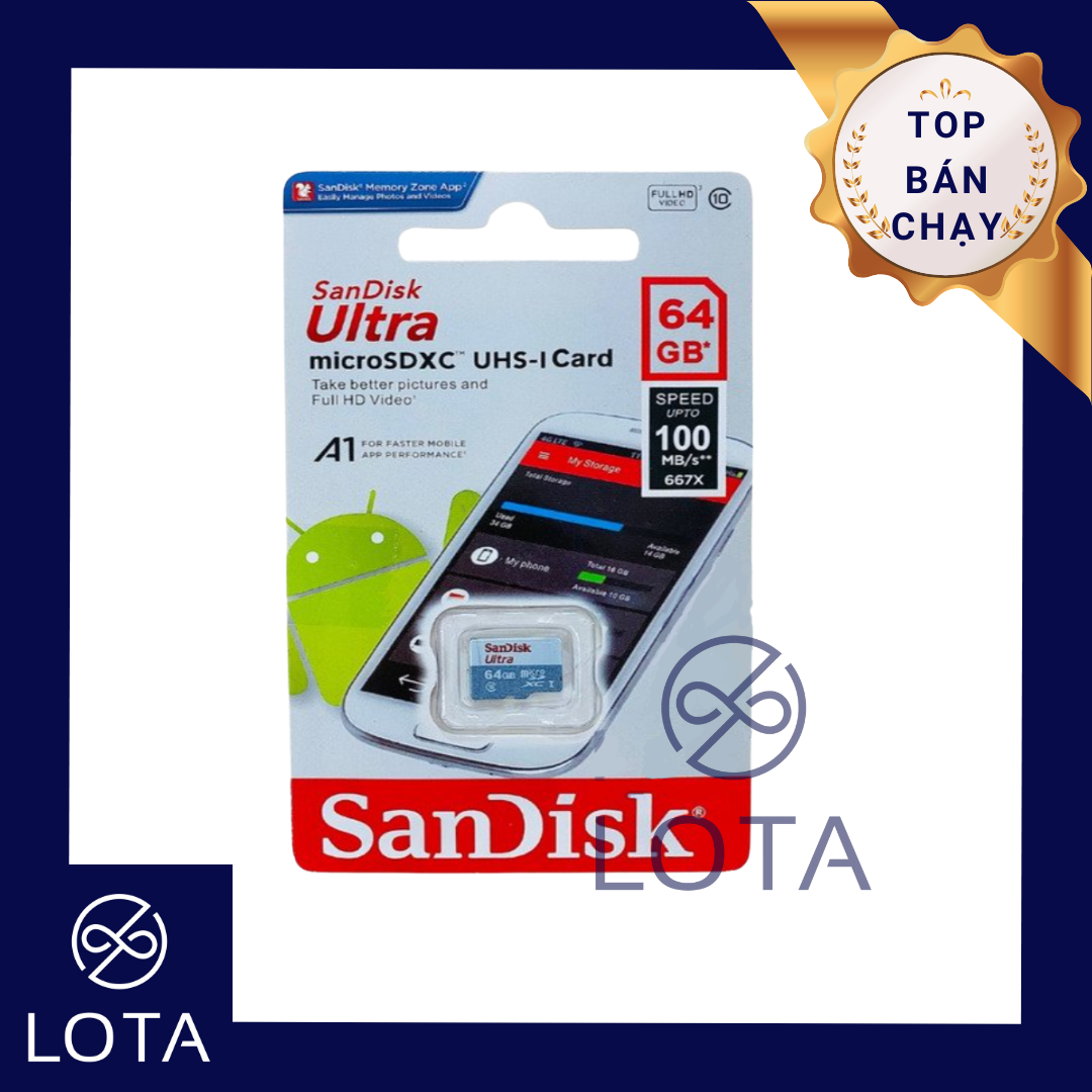 THẺ NHỚ MICRO SD HC SANDISK 64GB CLASS 10 loại tốt xịn cao cấp chính hãng 64 GB gygabyte memory card SDHC tốc độ nhanh độ bền cao điện thoại camera máy tính bảng tablet smartphone 64G lưu trữ dữ liệu hình ảnh video game an toàn