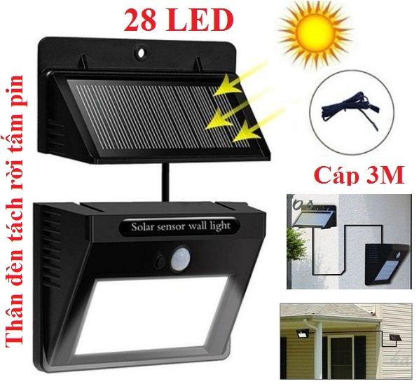 Đèn led năng lượng mặt trời Solar 2 thân 28 LED siêu sáng lắp trong nhà hoặc ngoài trời đa năng tiện dụng(Đen)