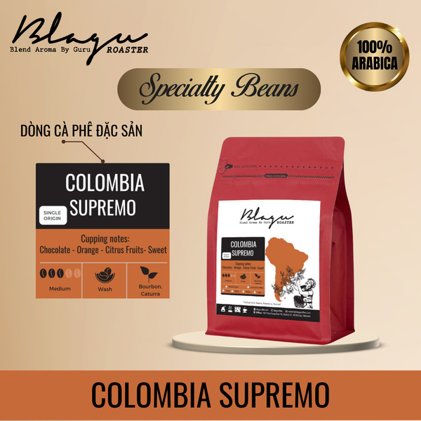 Cà Phê Blagu Hạt Đã Rang, Colombia Supremo - 100% Arabica - Typica - Medium Roast - 250g
