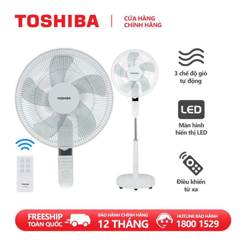 Quạt đứng Toshiba F-LSA20(W)VN 60W - Điều khiển từ xa - 5 cánh - Hẹn giờ tắt/mở - Màn LED hiển thị - Chế độ gió thông minh - Hàng chính hãng, bảo hành 12 tháng, chất lượng Nhật Bản