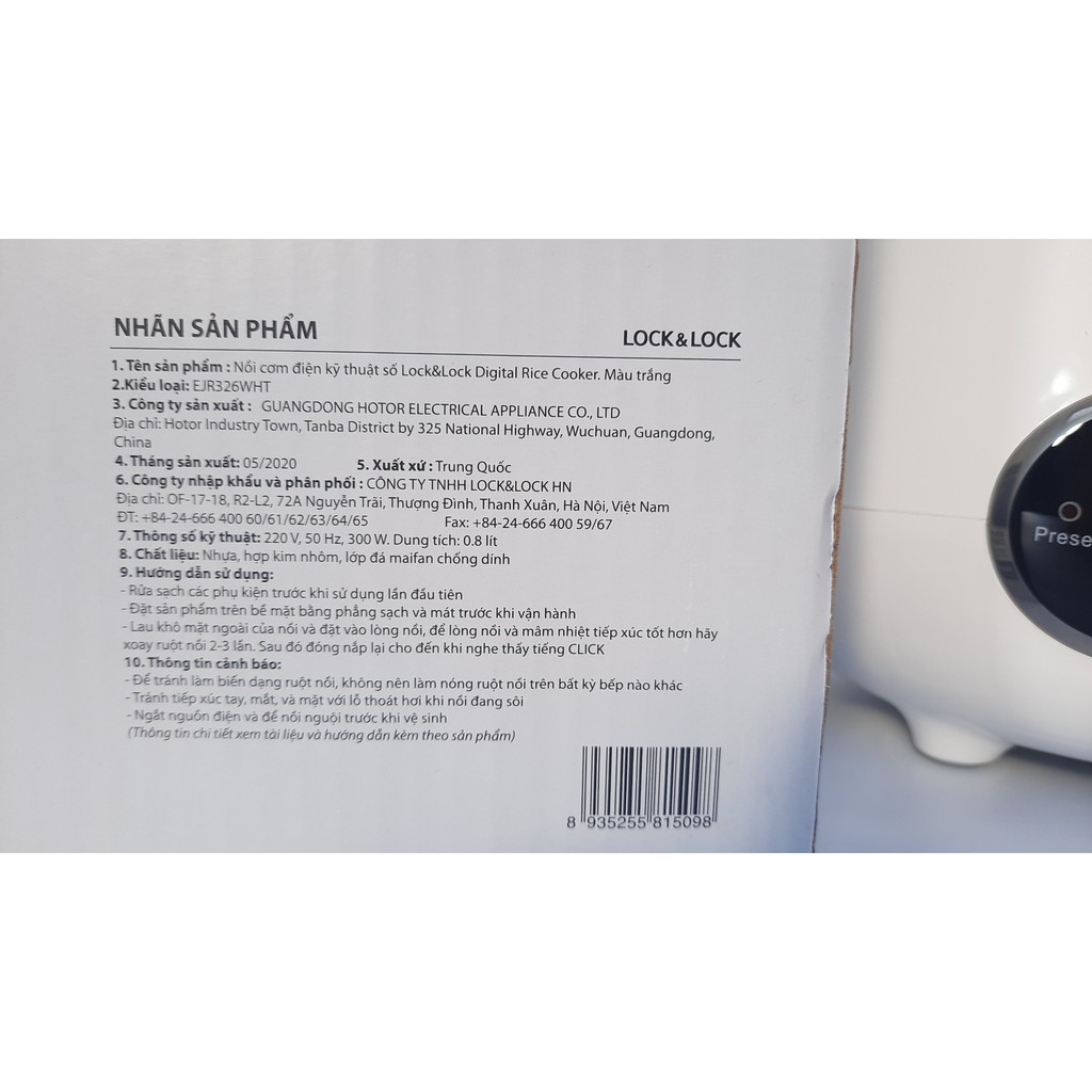 Nồi Cơm Điện Mini siêu tiện lợi 0.8 lít Lock&Lock - EJR326