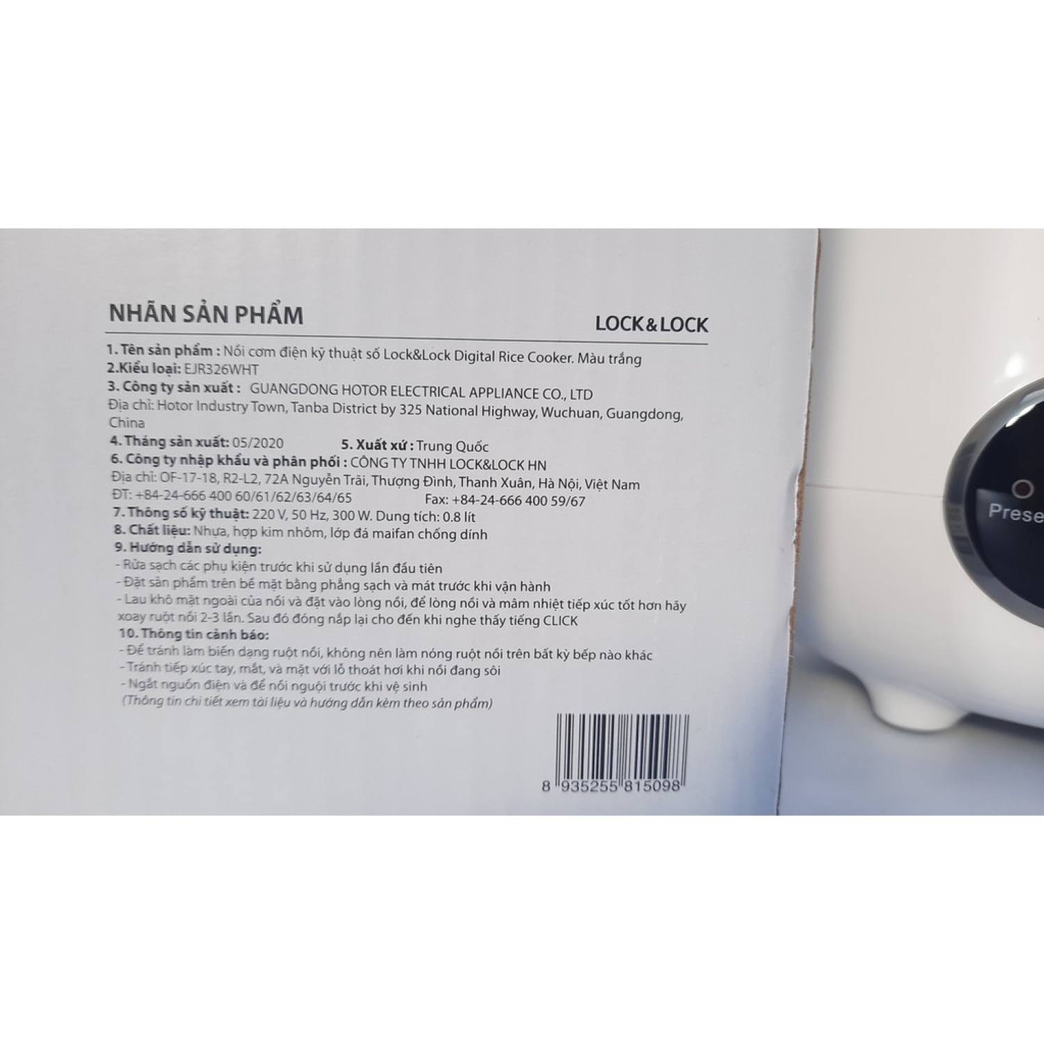 Nồi Cơm Điện Mini siêu tiện lợi 0.8 lít Lock&Lock EJR326