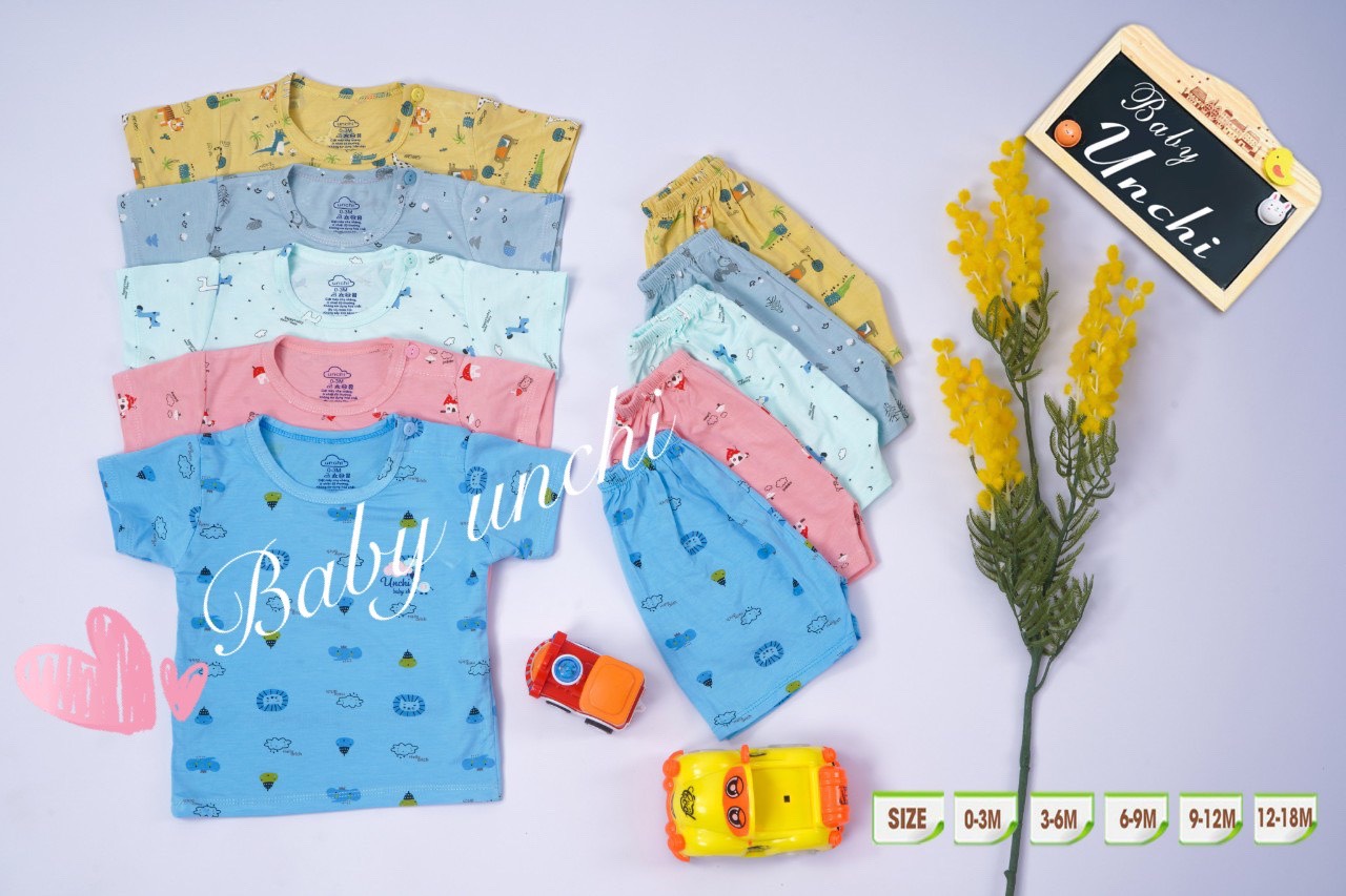 Bộ Cộc Tay Unchi Chất Peptit Mềm Mát Cho Bé QATE238