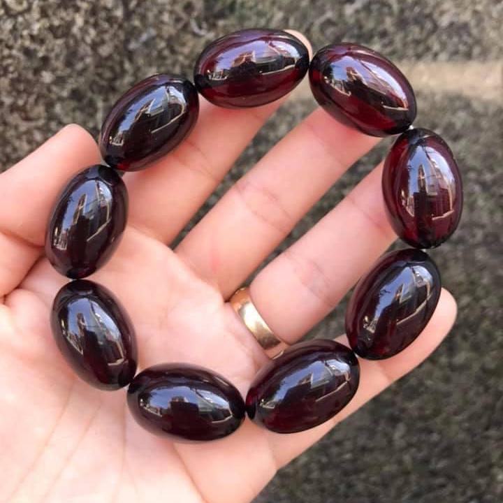 VÒNG TAY HỔ PHÁCH ĐỎ DẠNG  HẠT BẦU SIZE 16LY