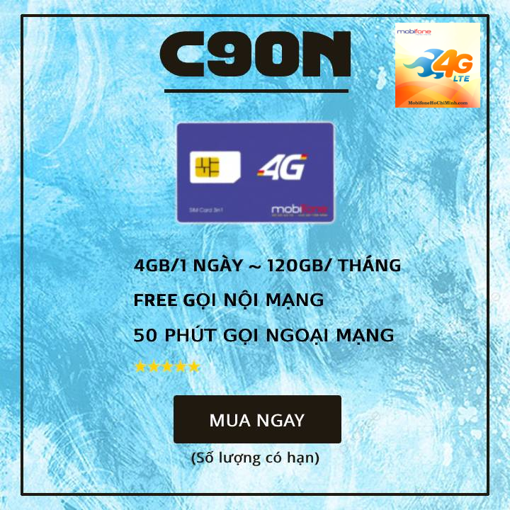 FREESHIP - CHƯA KÍCH HOẠT [HCM]Sim Mobifone 4G C120 ưu đãi 120GB/tháng + miễn phí gọi nội mạng dưới 20p + 50ph gọi ngoại mạng