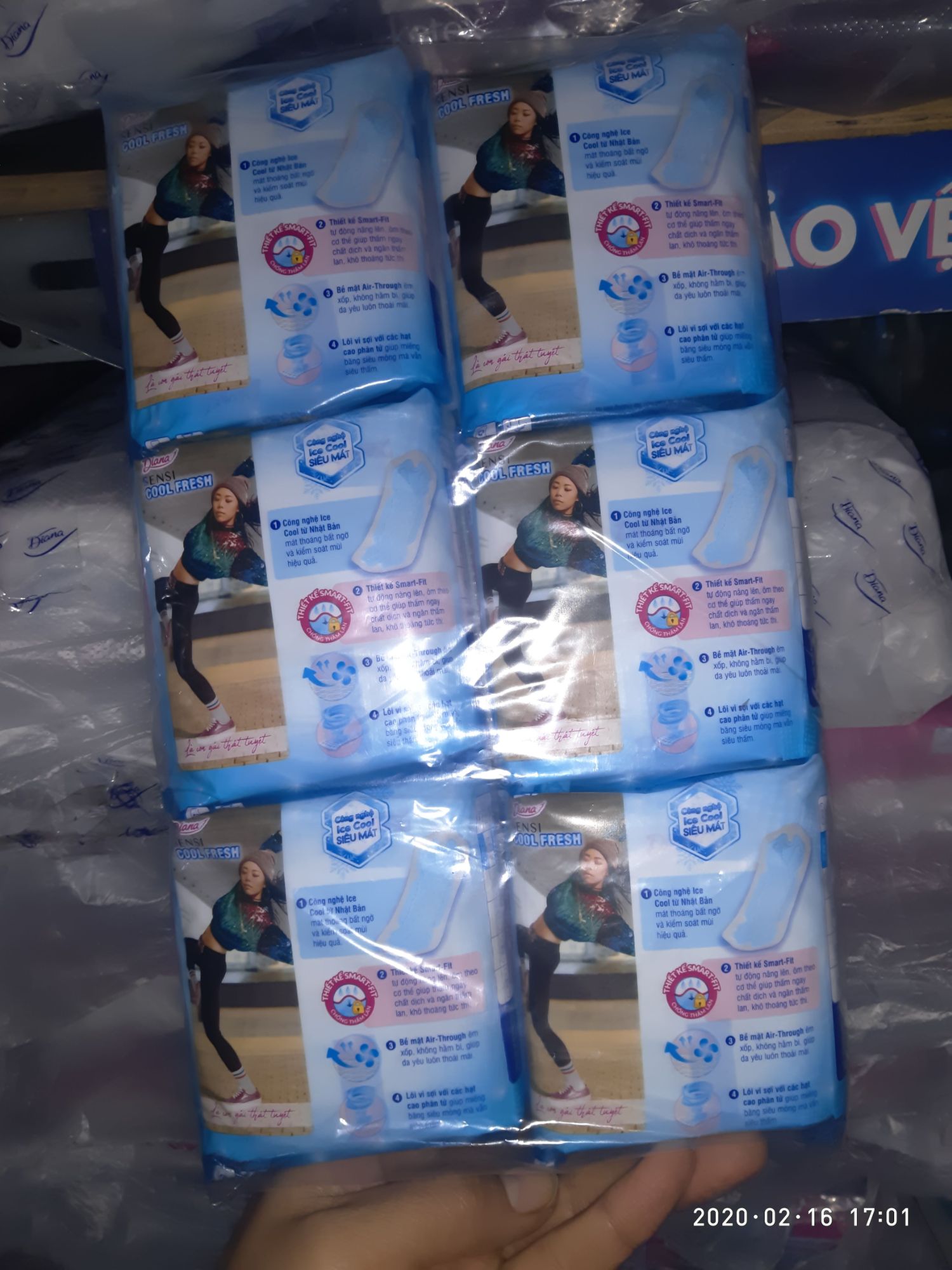 [Mẫu luôn mới]combo 6 gói BVS Diana SENSI COOLFresh mỏng không cánh (8 miếng)d