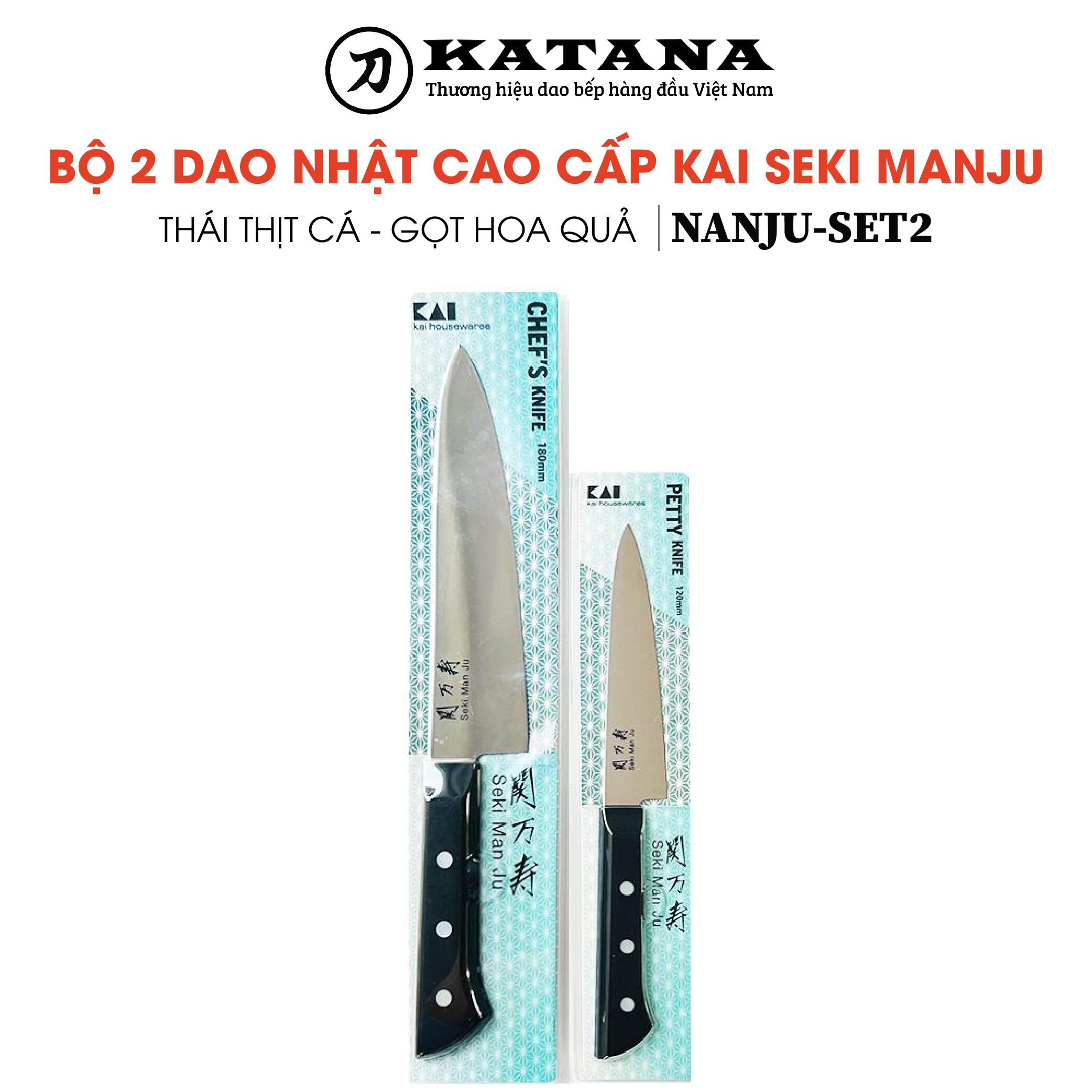 Bộ 2 dao nhật cao cấp kai seki manju - thái thịt cá - gọt hoa quả be0580-0577