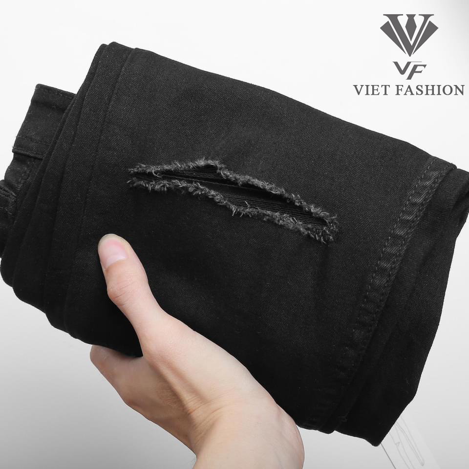 QUẦN JEAN NAM CAO CẤP ĐEN RÁCH GỐI CỔ ĐIỂN ĐP 01R.ZA - ÁO THUN TRƠN (SIZE 24)