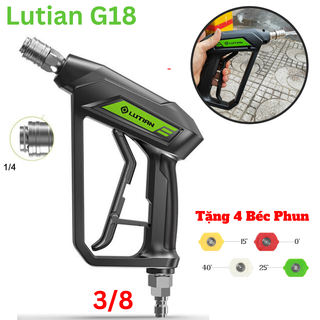 Súng rửa xe áp lực lutian g18 ,vòi xịt rửa xe van inox chống xoắn dây tặng 4 béc phun