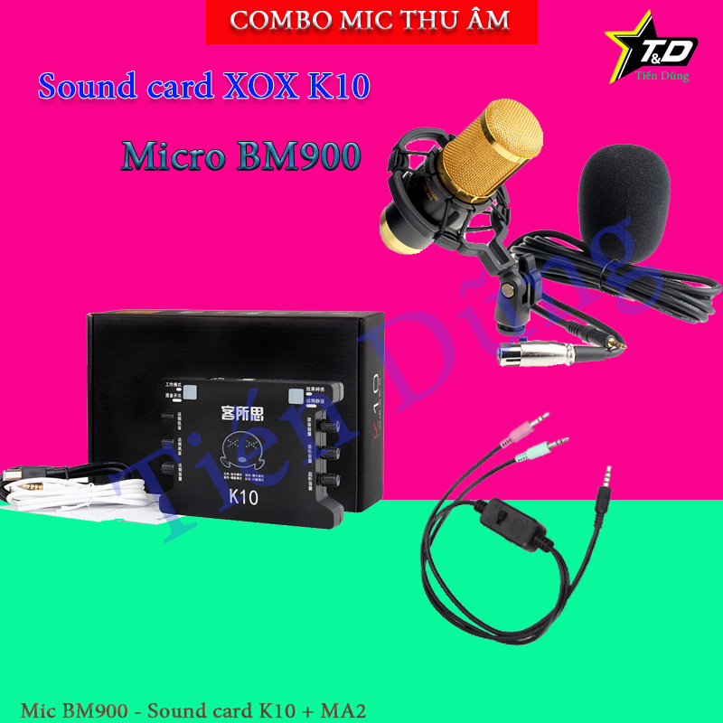 Combo mic thu âm bm900 sound card XOX K10 kèm dây livestream MA2