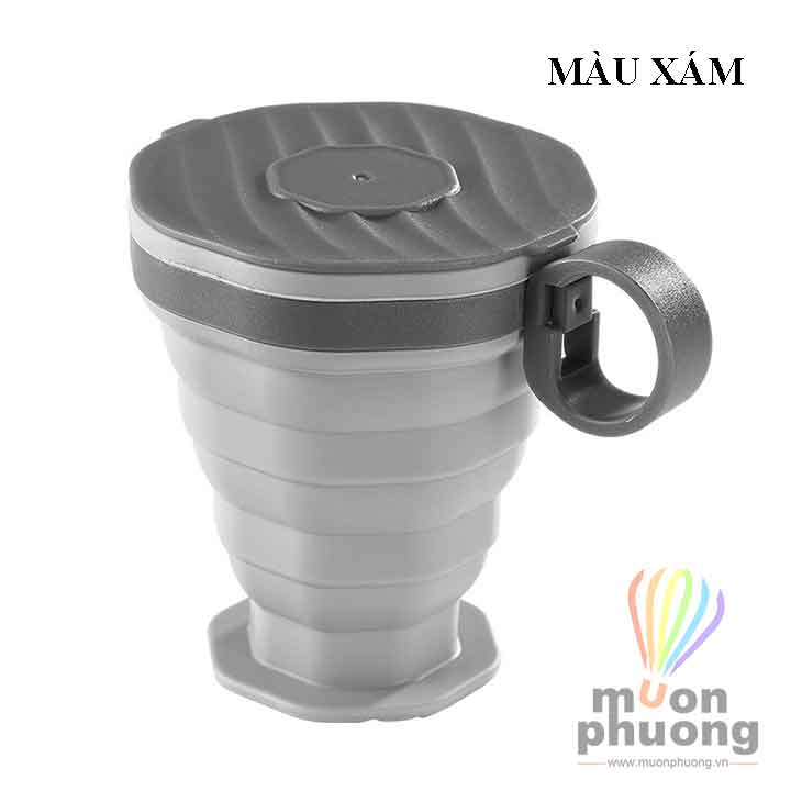 Ly uống nước 220ml silicone hình bát giác xếp gọn có tay cầm dã ngoại du lịch hoặc sử dụng hàng ngày
