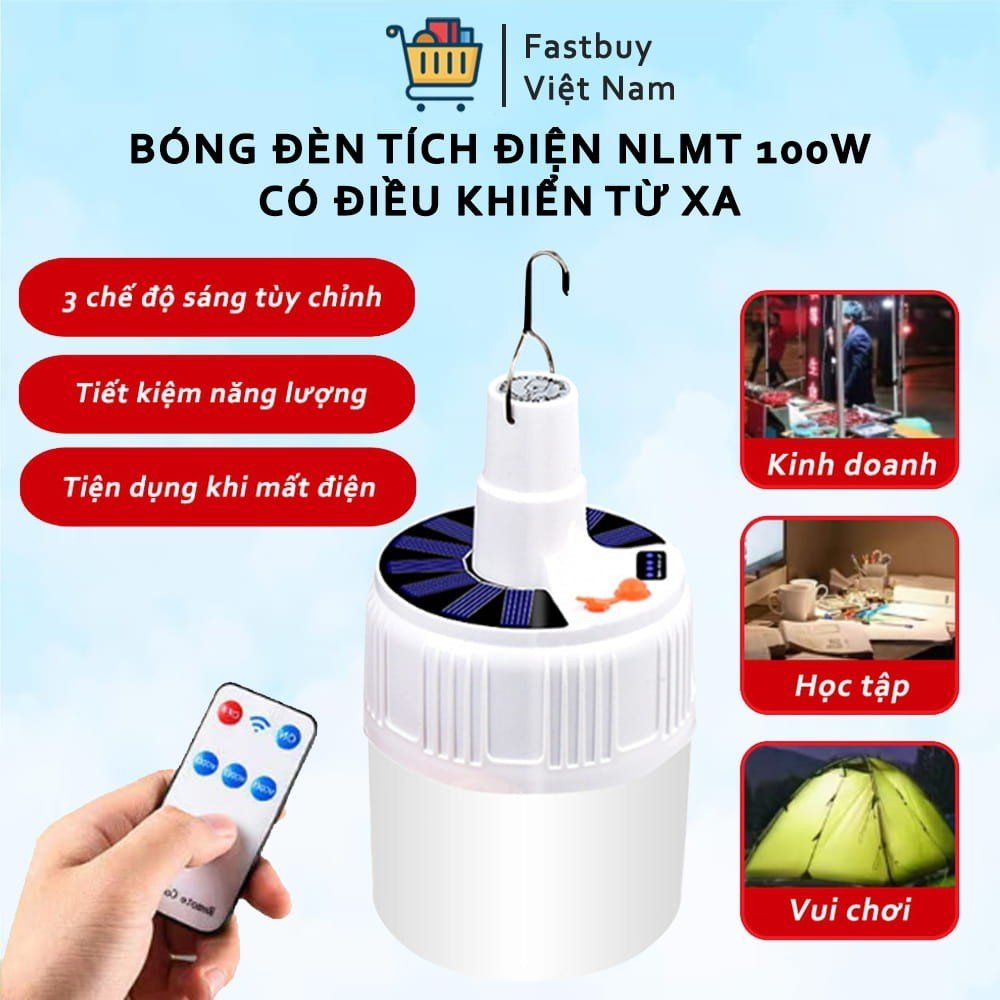 Bóng Đèn Tích Điện Sạc Bằng Năng Lượng Mặt Trời  Siêu Sáng Vượt Trội, Đèn Sạc Điện Có Điều Khiển Từ Xa , Móc Treo Tiện Lợi , 4 Chế Độ Sử Dụng Cho Đi Du Lịch Qua Đêm, Bán Hàng Ngoài Đường