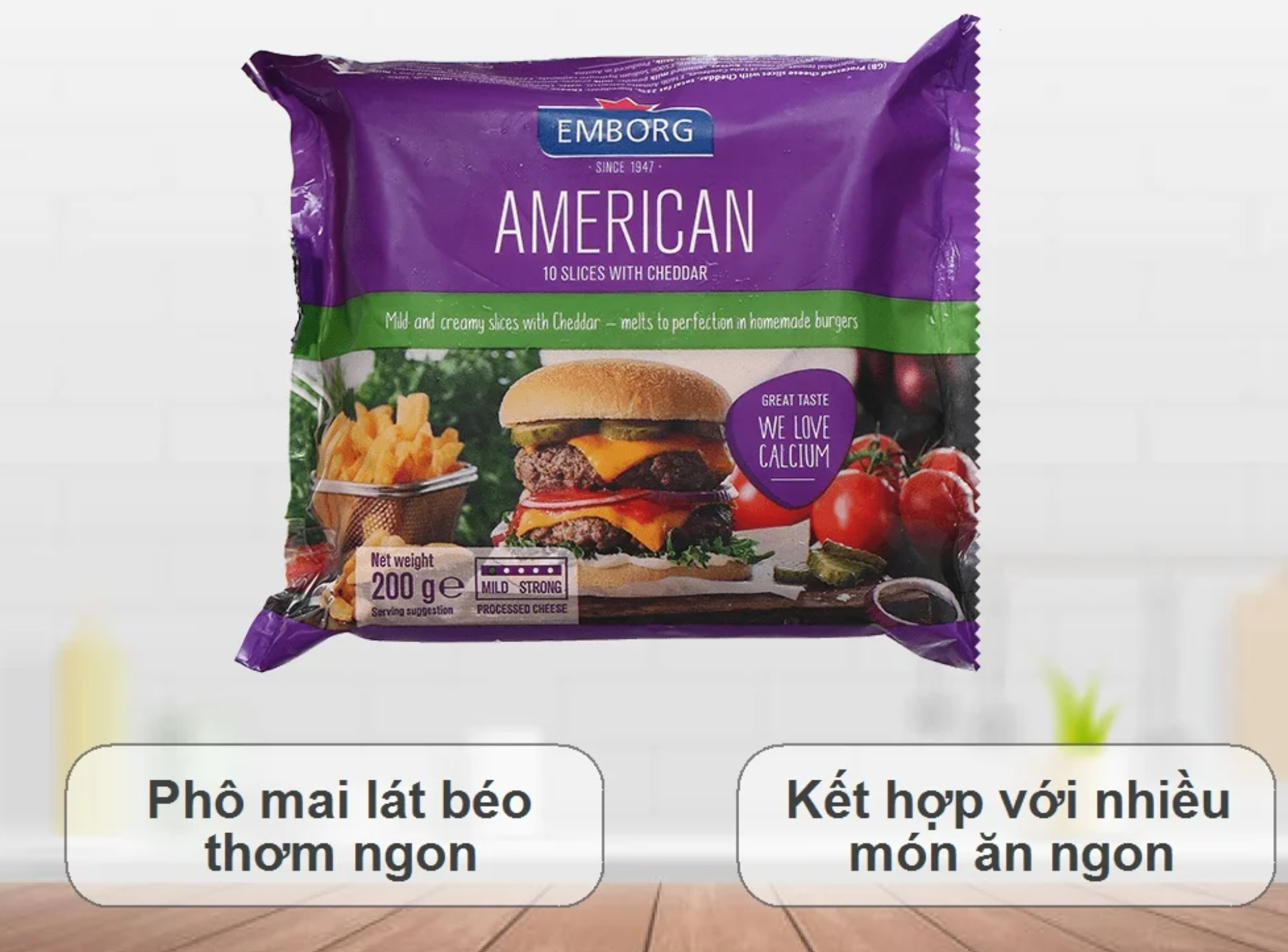Phô mai lát Mỹ với cheddar Emborg - Gói 200gr