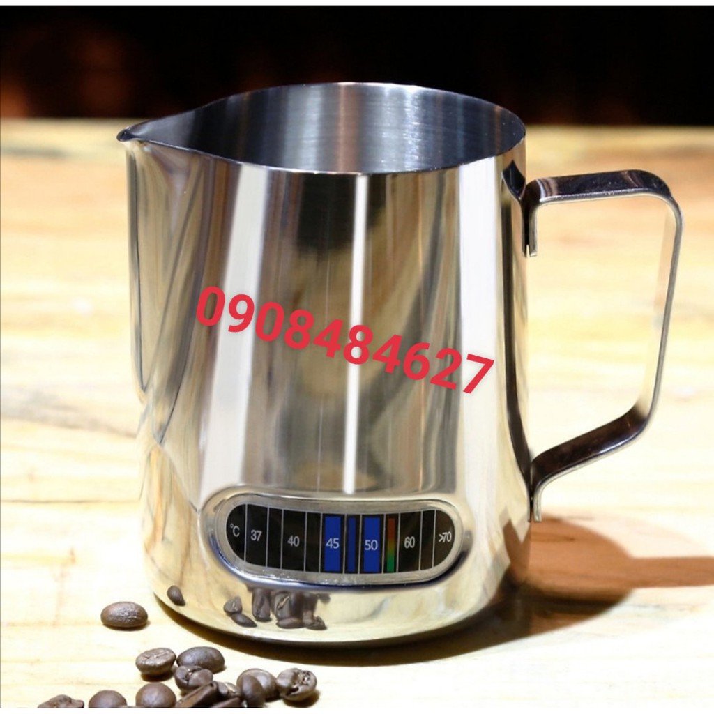 Ca Đánh Sữa Inox Có Vạch Hiển Thị Nhiệt Độ 600ml