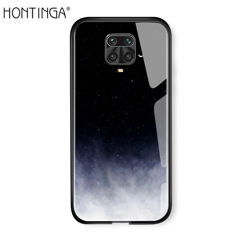 Hontinga For Xiaomi Redmi Note 9S Case Xiaomi Redmi Note 9 Pro Case Aurora Galaxy Space Sky Starry Gradient Casing Case Shockproof Tempered Glass Back Cover Handphone Case