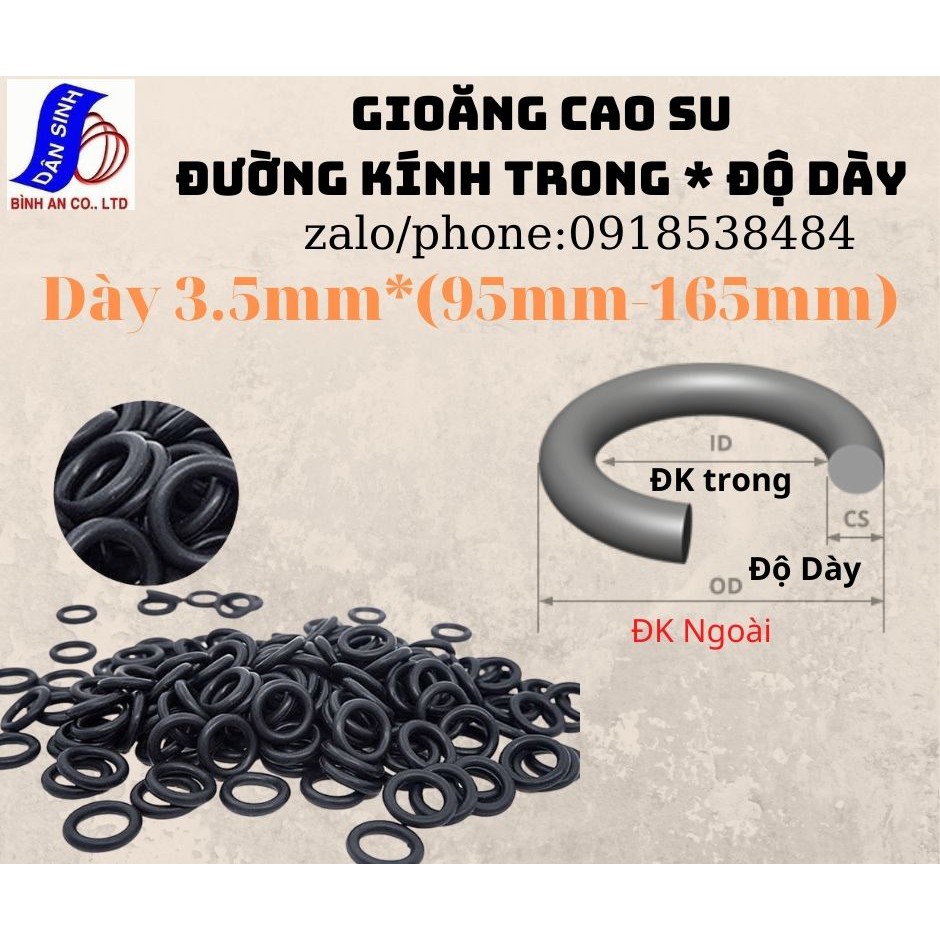 Dày 3.5mm * (95mm đến 165mm ,Đường kính trong) Gioăng cao su NBR70