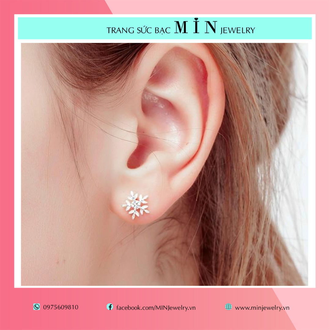 Khuyên tai bạc nữ S925 MIN Little Snow có kèm hộp đựng trang sức