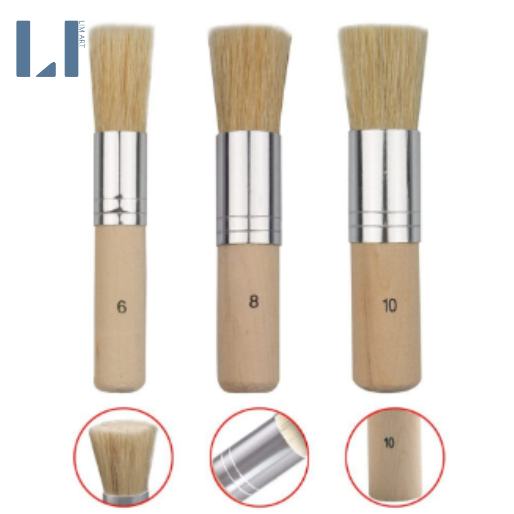 Bộ 3 cọ vẽ stencil lông lợn cán gỗ LIM Art