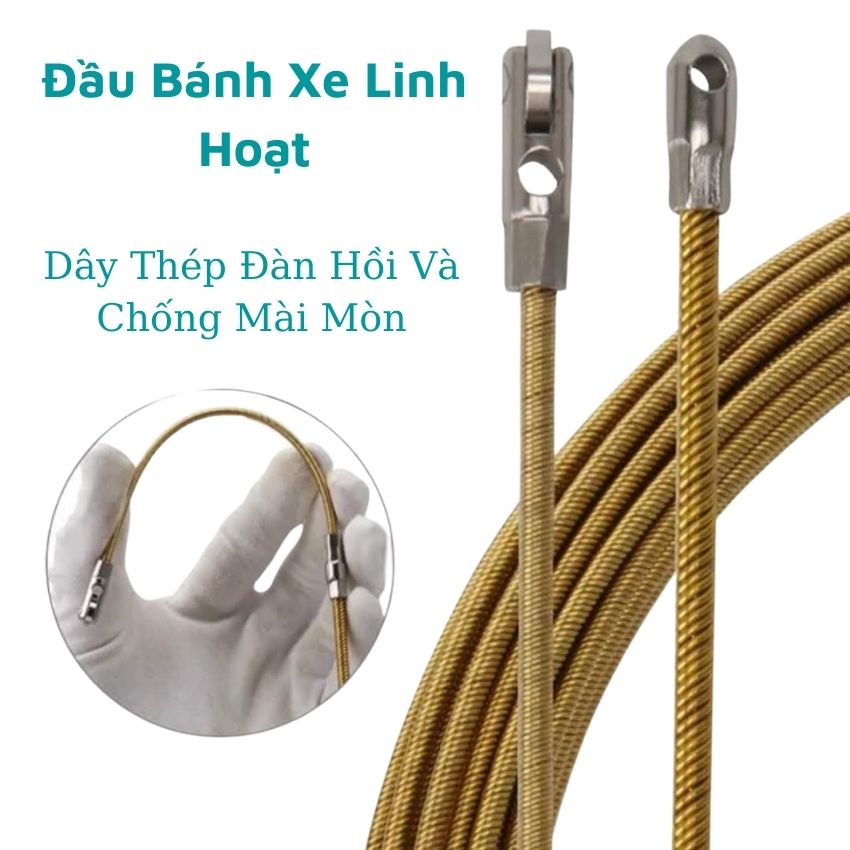 Dây mồi luồn dây điện có bánh xe - dây mồi luồn dây điện thép  kim loại-Có các cỡ dây 5m-10m-15m-20m. Dây chính hãng CMQ