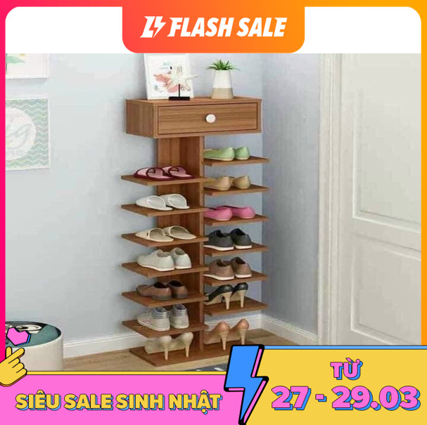 Kệ giá đựng giày 7 tầng 1 ngăn kéo. Gỗ MDF phủ Melatium chống thấm cao cấp