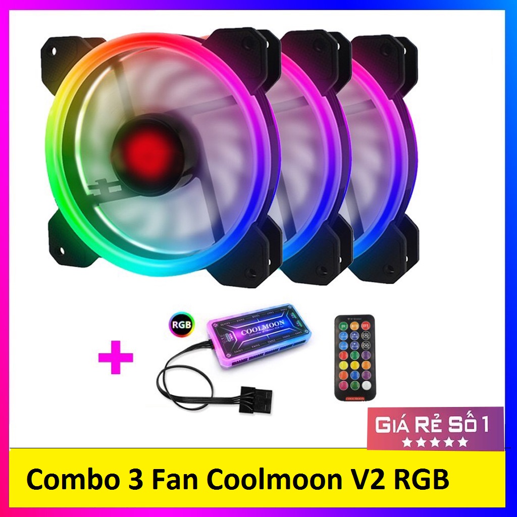 Combo 3 Fan Case Coolmoon v2 Led RGB -Kèm Bộ Hub Và Remote