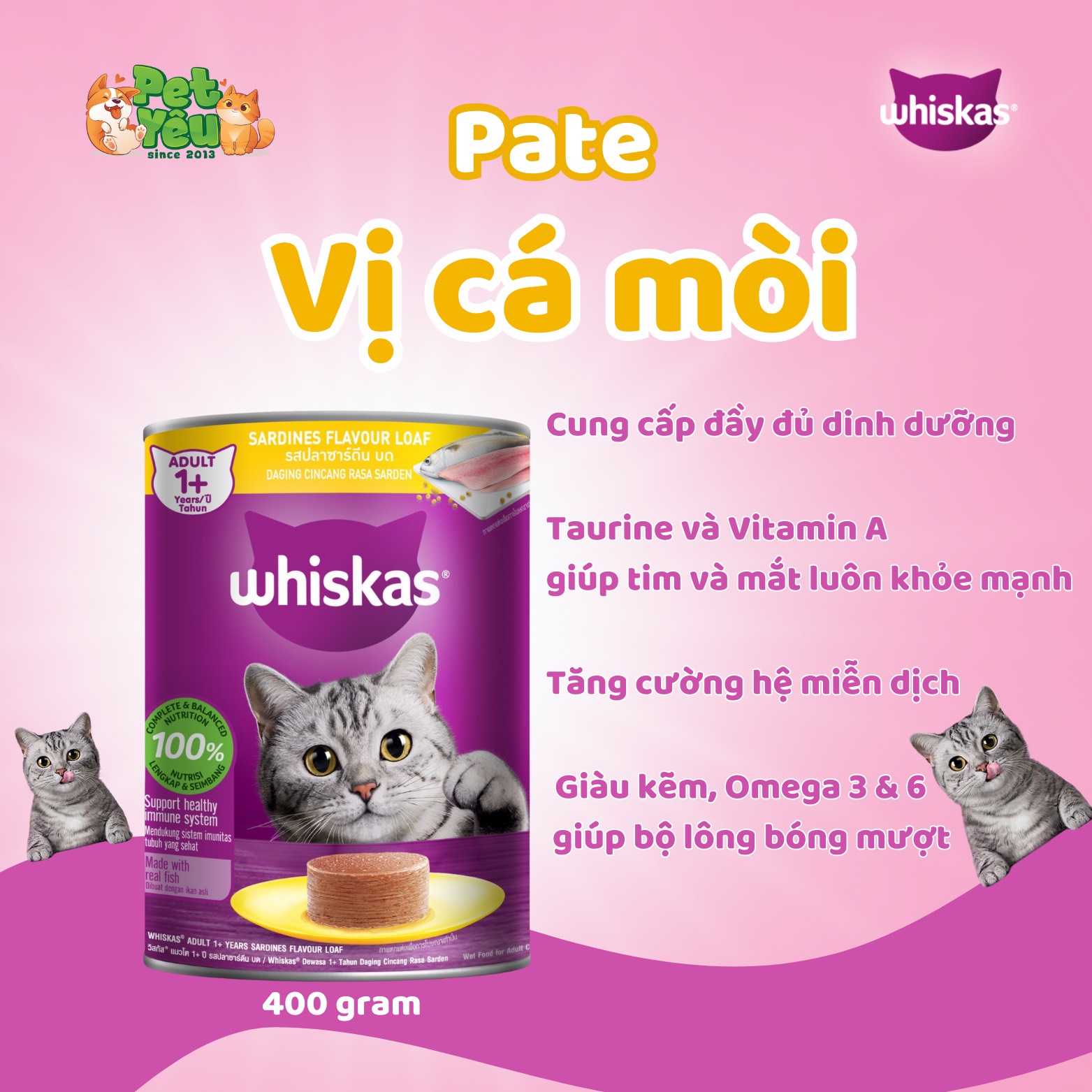 Pate Cho Mèo Lớn Whiskas Dạng Lon 400g