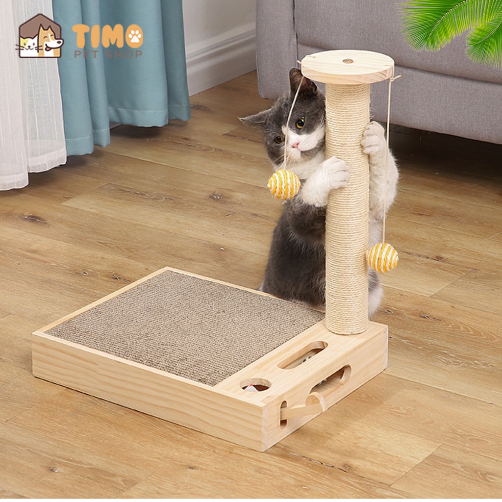 Bàn Cào Móng Cho Mèo Kích Thước Lớn - Kết Hợp Với Trụ Cào Móng Kèm Đồ Chơi (3 Trong 1)