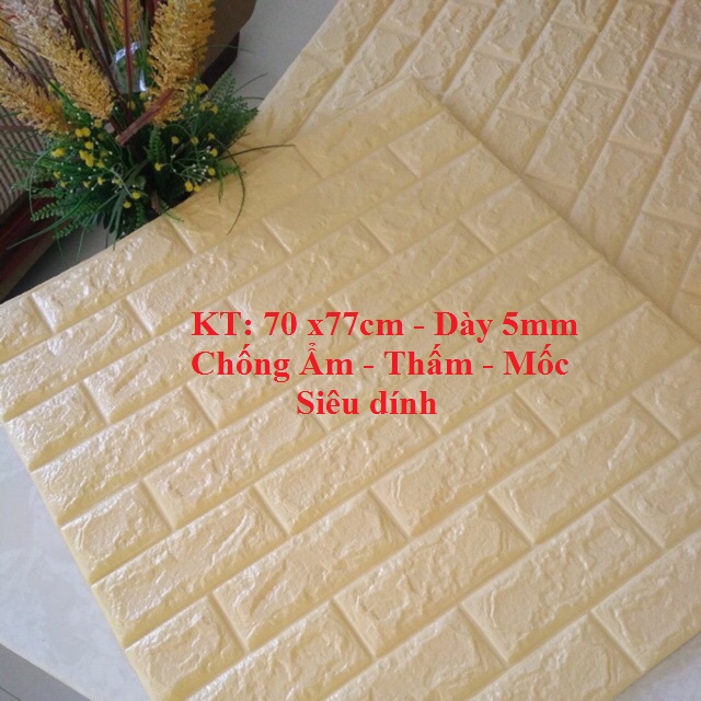 [Giá sỉ] XỐP DÁN TƯỜNG 3D GIẢ GẠCH màu vàng nhạt (DÀY 5mm) - KT 1 tam: 70X77cm - CHỊU LỰC SIÊU DÍNH, CHỐNG NƯỚC, CHỐNG ẨM MỐC