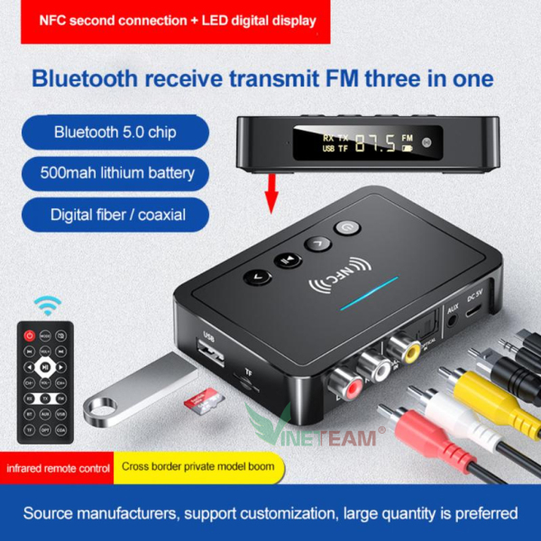 M6 Bluetooth 5.0 Âm Thanh Thu NFC AUX 3.5 Mm Jack RCA Hifi Không Dây Tự Động Cho Xe Ô Tô Tự Động Không Dây bộ Chuyển Đổi