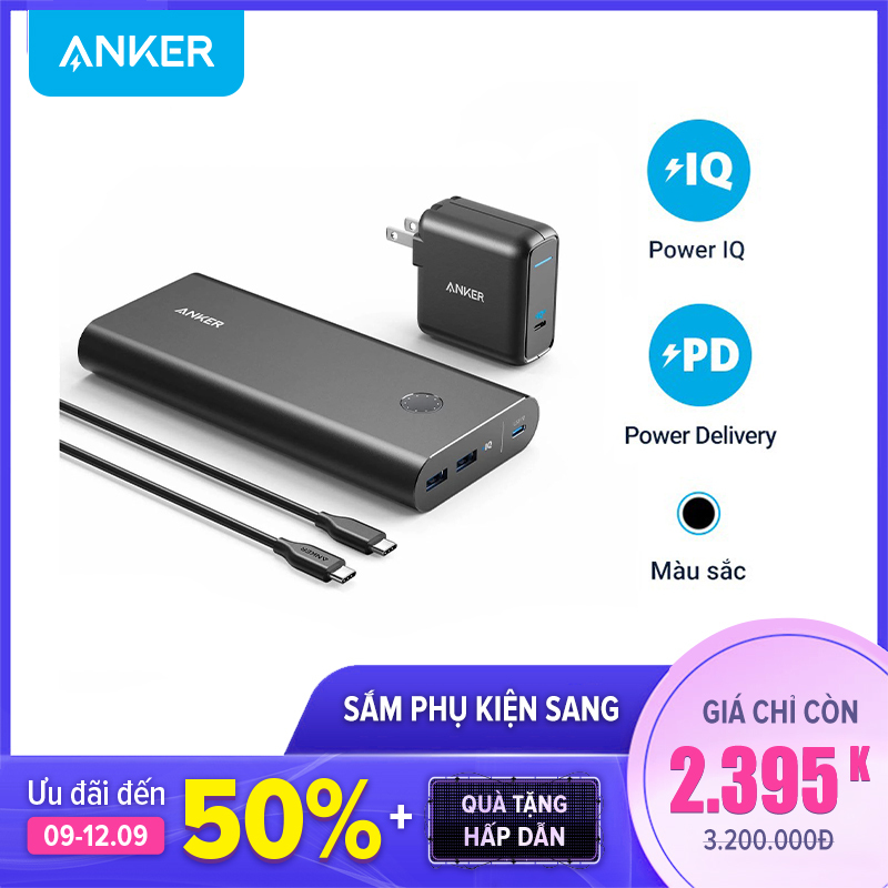 Giá Bộ pin sạc dự phòng ANKER PowerCore+ 26800mAh PD 45W kèm Sạc PowerPort Atom III 60W - B1376 - Hỗ trợ sạc nhanh 18W cho iPhone 11 Pro Max, iPhone 11 Pro, iPhone 11, sạc 45W cho Macbook qua cổng USB-C PD, trang bị công nghệ an toàn tiên tiến