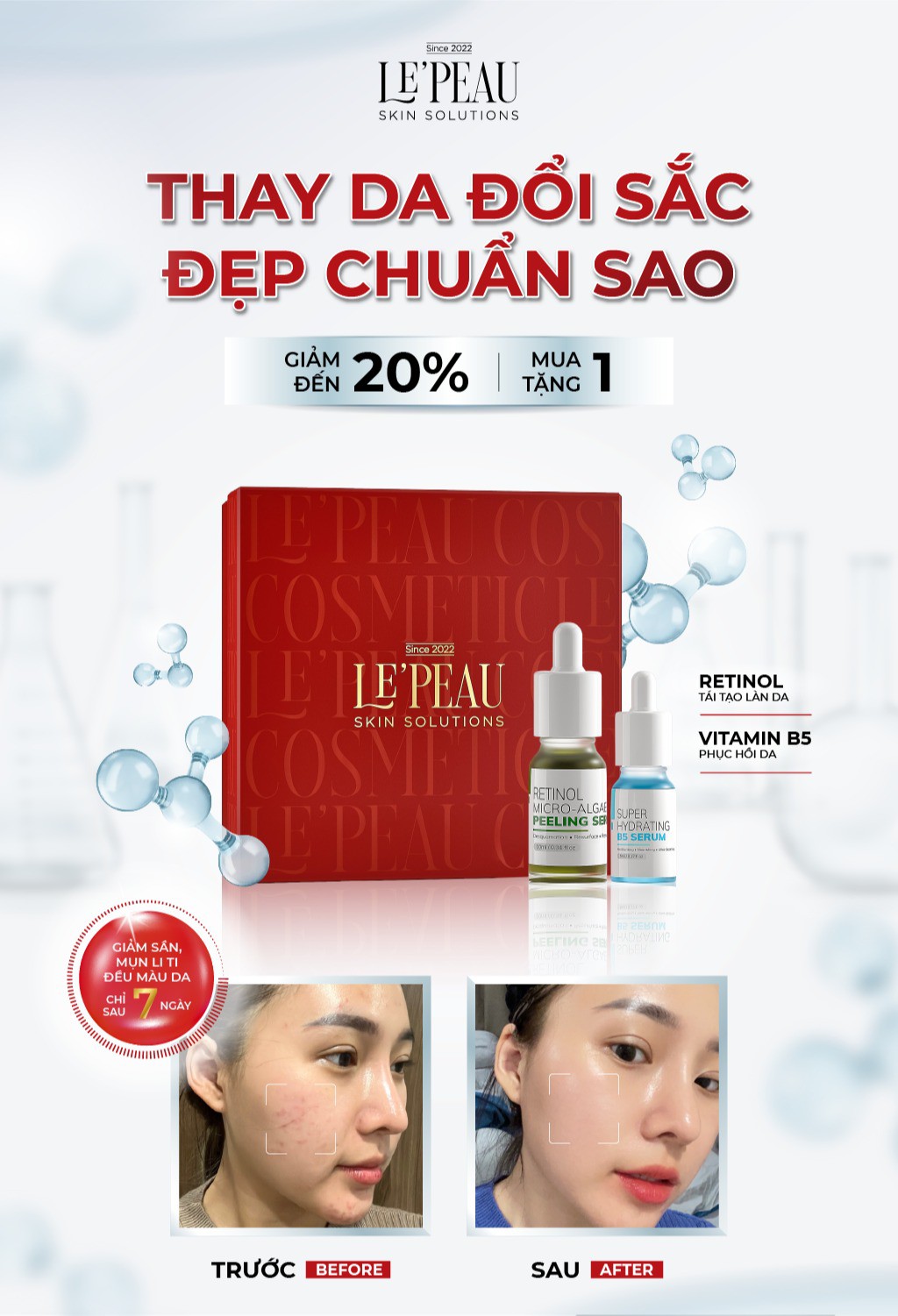 LE’PEAU - Peel da Vi Tảo Retinol [Lepeau tái tạo da sinh học, tặng kèm serum B5 phục hồi da]