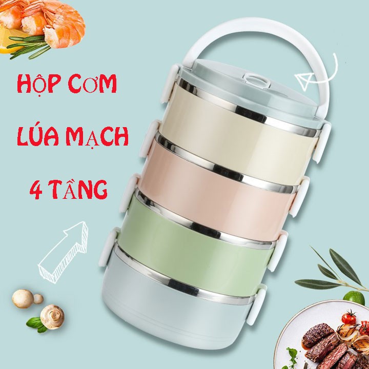 [HCM]Cà Men 4 Tầng Giữ Nhiệt INOX Lúa Mạch Văn Phòng Cà Mem Có Quai Xách Tiện Lợi Nắp Chồng Tràn Cà Men An Toàn Sức Khỏe Giữ Nhiệt Lên Đến 12 Giờ (Giao Màu Ngẫu Nhiên)