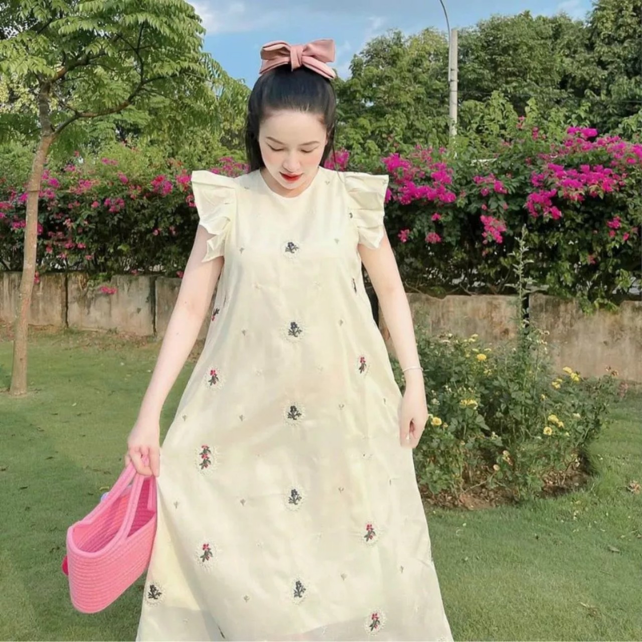 [FREESHIPMAX] Váy bầu Đầm bầu xuồng a đuôi cá hàng thiết kế free size 40-70kg