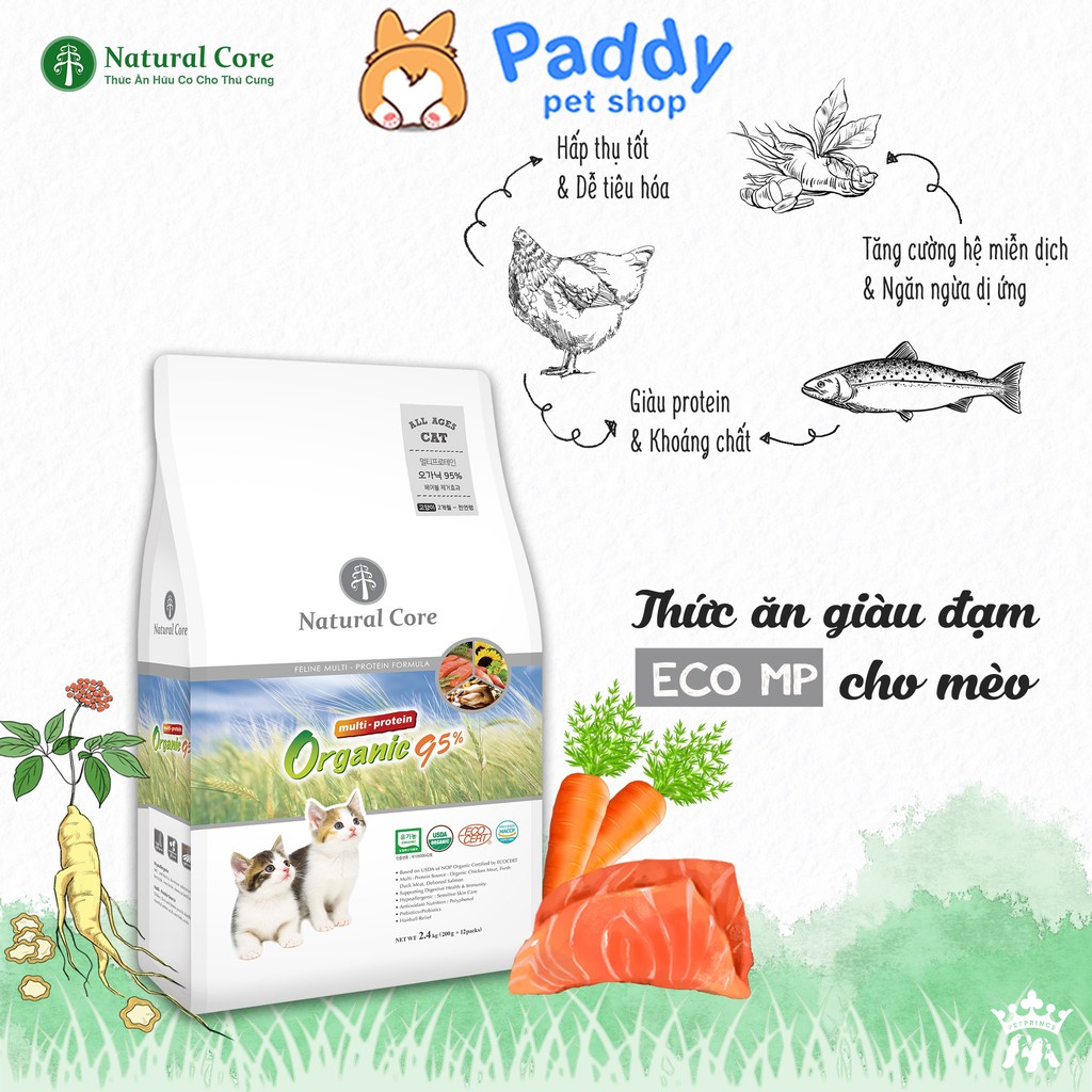 [1kg] Hạt Cho Mèo Mọi Lứa Tuổi Natural Core Hữu Cơ 95% - Gà, Vịt, Cá Hồi & Hồng Sâm