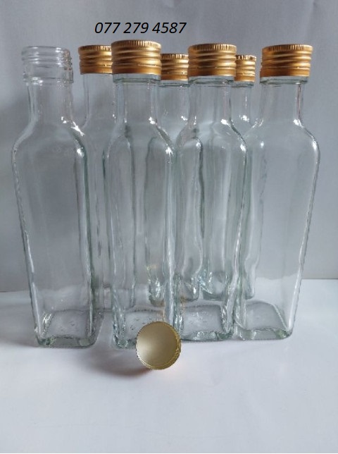 Chai thủy tinh 250ml Chai đựng mật ong, chất lỏng 250ml nắp nhôm vàng