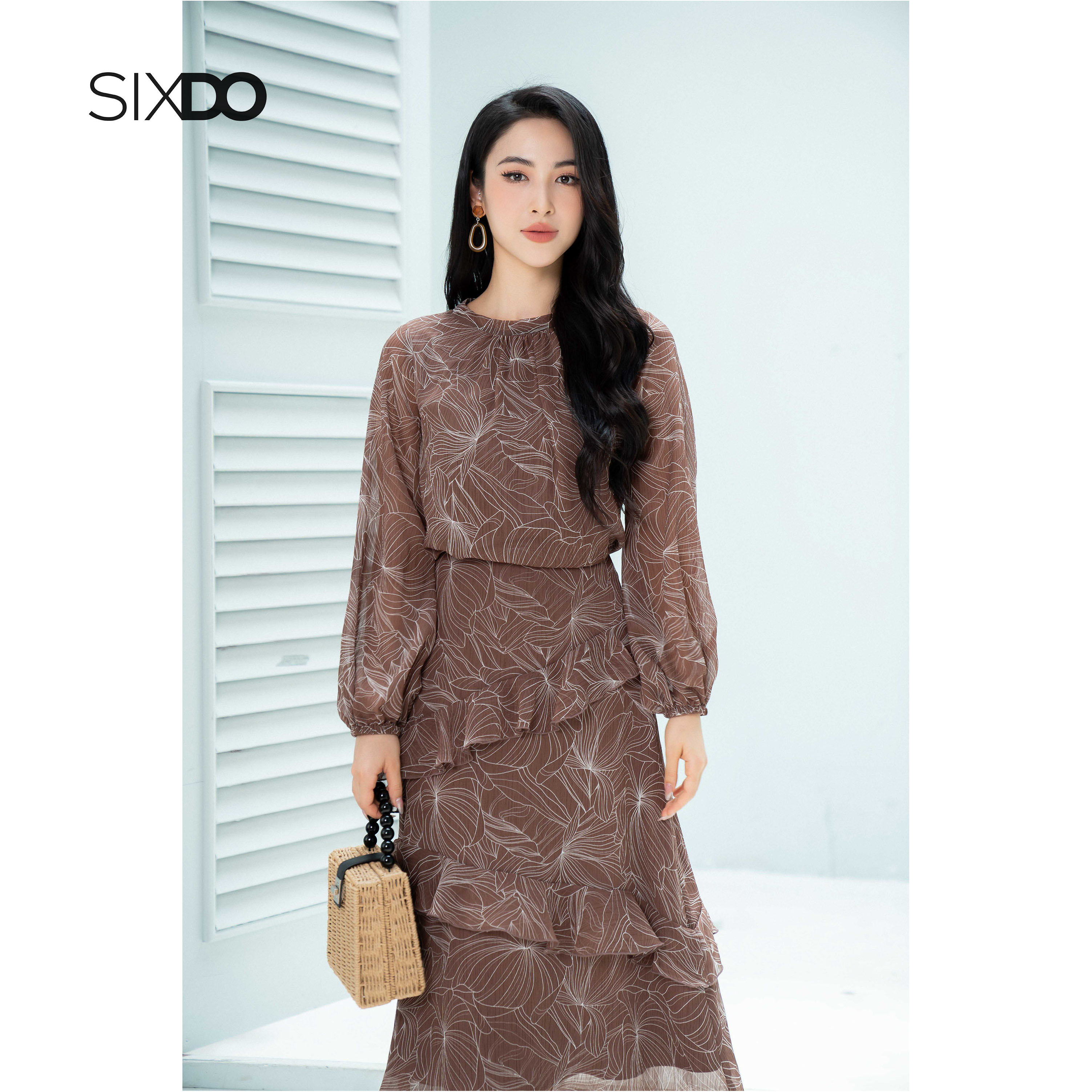 Chân váy voan phối bèo thời trang SIXDO (Floral Midi Voile Skirt)