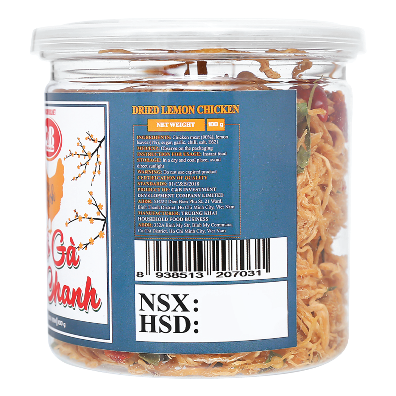 KHÔ GÀ LÁ CHANH C&B HỘP 100G