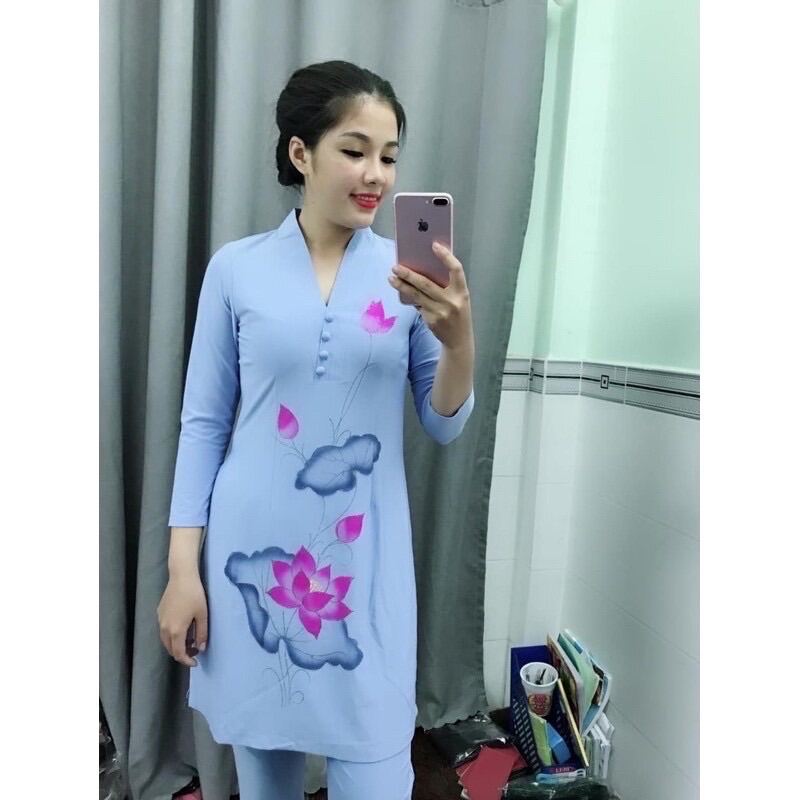 Đồ Lam Đi Chùa Kết Tân Vẽ Bụi Sen