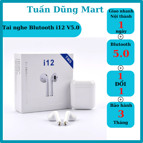 Tai Nghe i12 TWS Bluetooth 5.0 - CẢM BIẾN 5.0