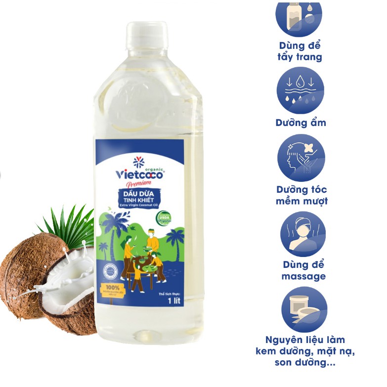 Dầu Dừa Tinh Khiết Organic Vietcoco chai 1 lít