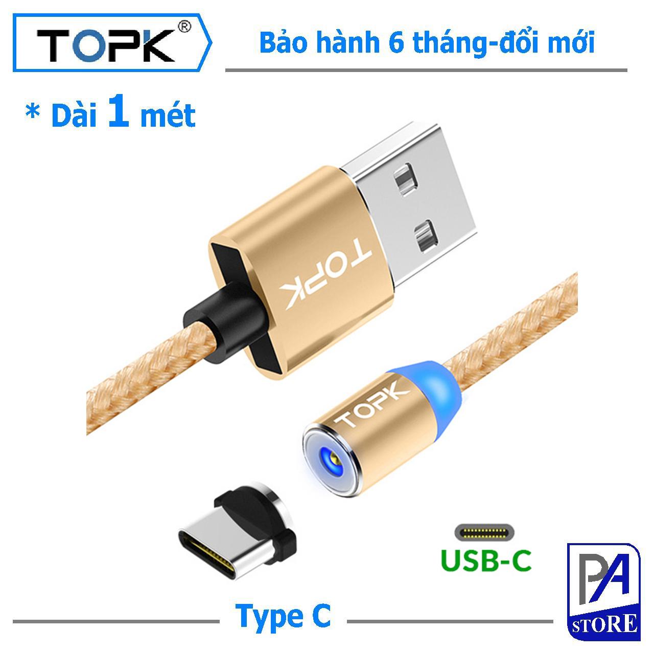 Cáp Sạc Nam châm TOPK, Dài 1 mét, Đầu Thẳng (1 Trong  3 Đầu Iphone Lightning, Micro USB, Type C)