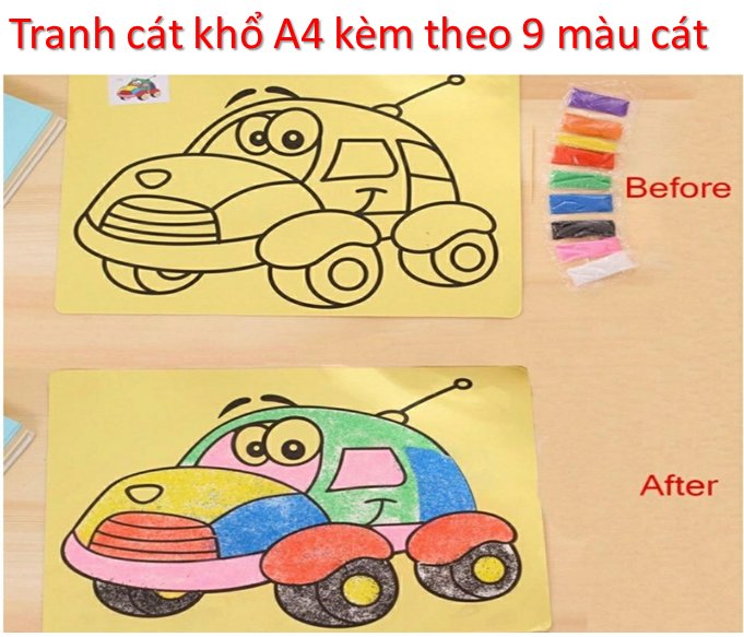 Tranh cát khổ A4 nền màu vàng cho bé (combo 10 tranh)