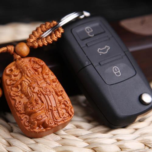 Móc Khóa Gỗ Thủ Công Khắc Hình Thần Tài May Mắn