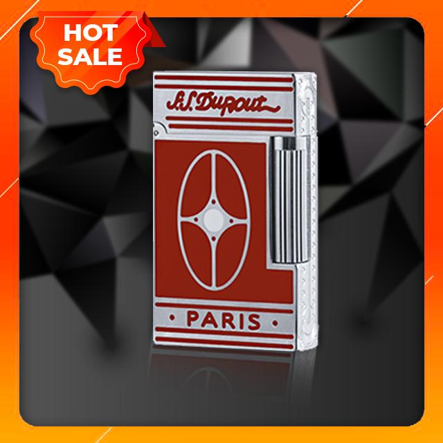 { HOT } Hộp Qụet Bật Lửa Dupont Sơn Mài Họa Tiết Cổ Diển Sang Trọng D74T Màu Đỏ Viền Bạc  - Dùng Gas Cao Cấp