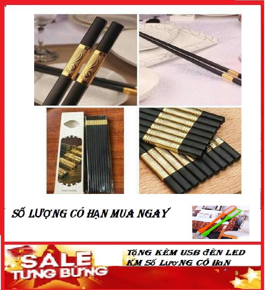 Đũa Mạ Vàng Hộp 10 Đôi Sang Trọng Cao Cấp ( Km 1 đèn led usb)