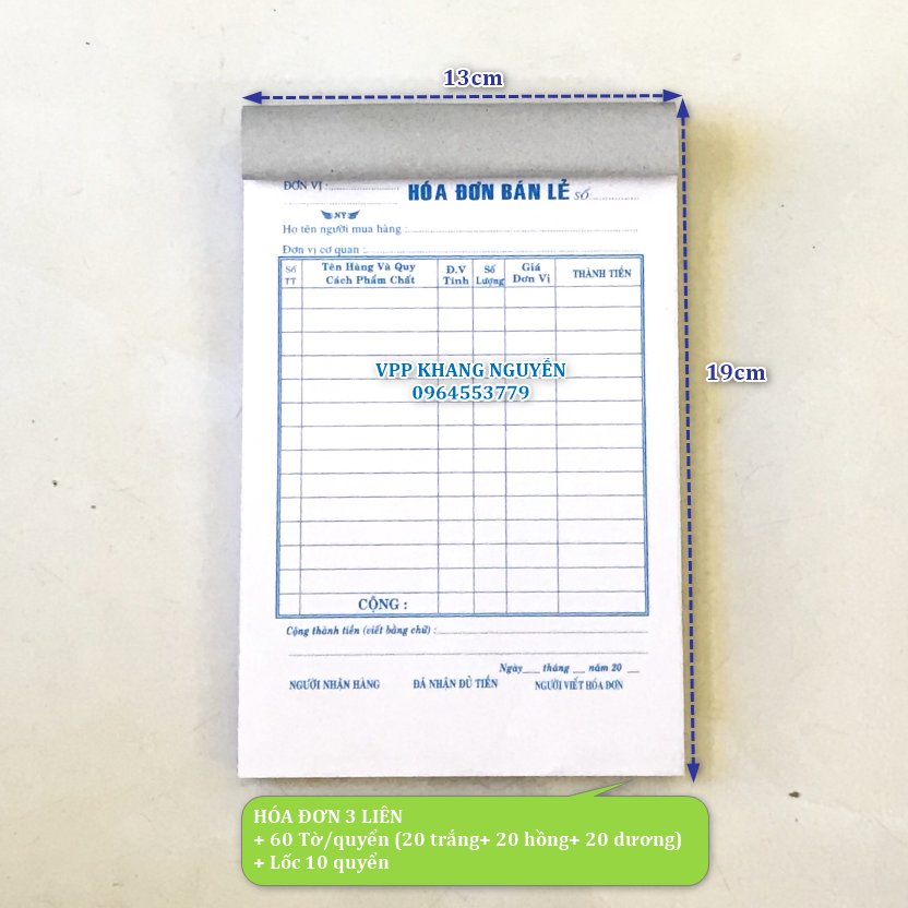 [HCM] HÓA ĐƠN 3 LIÊN 60 TỜ (LỐC 10 QUYỂN)