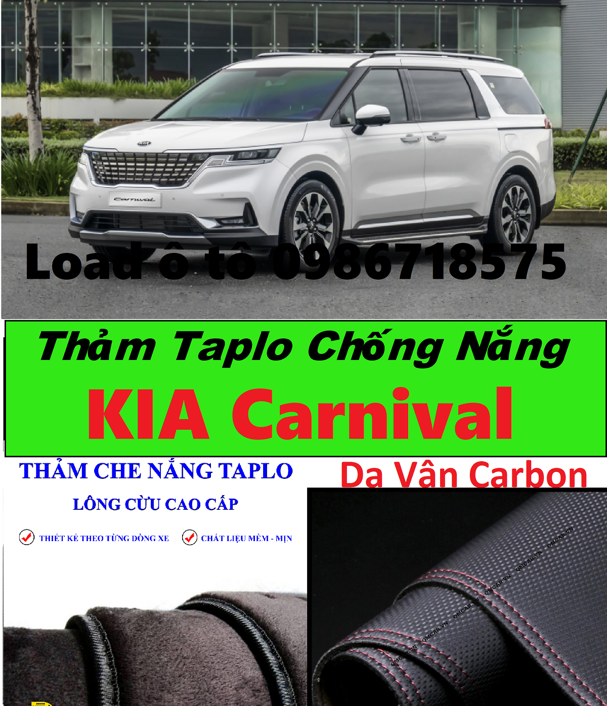 Thảm taplo chống nắng xe kia carnival 2023-2022 mẫu nhung, da cao cấp
